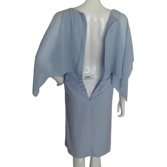 HALSTON HERITAGE Dress, 2, Light Blue, Sleeveless w/Scarf overlay, Ruched - Picture 6 of 14